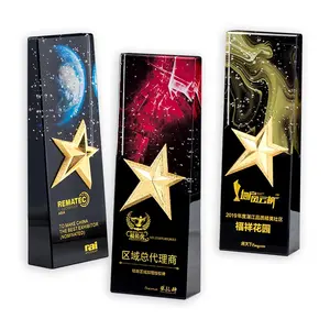 Türük yeni tasarım 3d özel gravür baskı kristal yıldız ödülü trophy onur kristal kupası trophy toptan