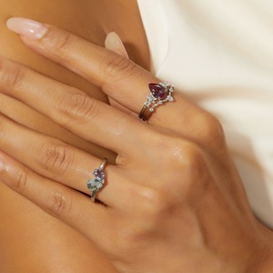แหวนเงินแท้ 925 ประดับมอสอาเกตสองเม็ดและอเมทิสต์ ดีไซน์ทรงหยดน้ำ แรงบันดาลใจจากธรรมชาติ สไตล์โบฮีเมียน สำหรับผู้หญิง - Product Image 4