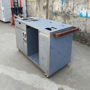 Chariot à café mobile en acier inoxydable avec accoudoirs en bois, station de bar, station à café portable commerciale pour café - Product Image 3