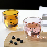 Mignonne tasse en verre en forme d'ours à double paroi, pour thé au lait, café, bière, isolée, cadeau d'anniversaire mignon pour femmes, hommes, Saint-Valentin