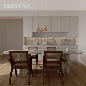 Mesa de Comedor de Mármol Natural Pulido Tostone en Tono Rosa para 4 Personas, para el Hogar, Apartamento, Villa, Decoración de Interiores del Comedor - Product Image 3