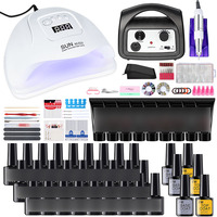 Kit de vernis à ongles en gel UV/LED FENGFLY avec lampe UV, 12 couleurs, outils, pinceau, dissolvant, lime, repousse-cuticules, capsules d'ongles et colle, certifié CE