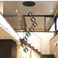 Triangle 6 tête E27 suspension meilleur vendeur en gros plat duplex fer escalier lustre noir Multihead escalier lumière
