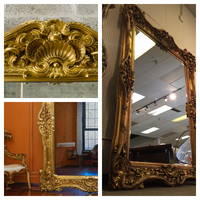 Miroir décoratif rectangulaire surdimensionné de luxe en bois massif avec cadre en PU, décoration d'intérieur pour salon, miroir sur pied doré