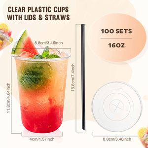 Vasos Desechables Ecológicos Premium con Borde en U, de Plástico, Transparentes, de 12-32 oz, con Tapas para Smoothies, Té con Leche y Té de Burbujas - Product Image 2