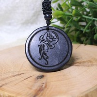 Pendentif en shungite sculpté à la main, douze constellations, plaque ronde, vintage, élégant, minimaliste, spirituel, bijou pour clavicule