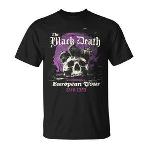 T-shirt unisexe col rond manches courtes sérigraphié The Black Death European Tour – Vêtement promotionnel - Product Image 1