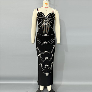 เดรสแม็กซี่หรูหราสำหรับปาร์ตี้ชุดราตรีหรูหราผ้าพันประดับคริสตัล - Product Image 2