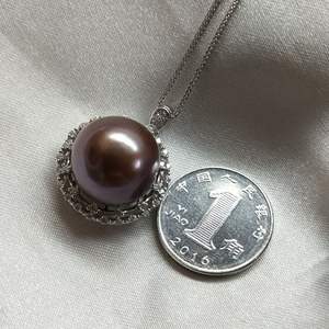 S925 Silver <b>Necklace</b> with <b>Large</b> 13-14mm Round Purple <b>Pearl</b> Pendant - Product Image 3