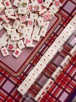 Set Mahjong Amerika Akrilik Bermotif Kuda & Bintang Retro Barat 160 Buah Permukaan Ubin Krim Halus Set Permainan Mahjong Mewah