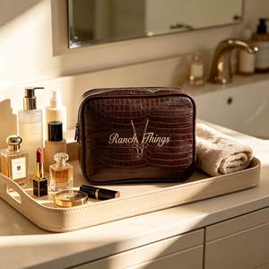 Bolsa de Cosméticos de PU con Textura de Cocodrilo y Logotipo Personalizado, Bolsa de Aseo de Viaje con Bordado Vintage, Bolsa de Almacenamiento de Maquillaje para Damas - Product Image 4