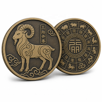 Pièce de monnaie chinoise du zodiaque en bronze antique 2027, motif Chèvre et Bélier, porte-bonheur, double face, souvenirs, cadeaux, vente en gros, pièce commémorative personnalisée
