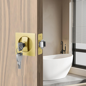 מנעול דלת מרובע מסגסוגת אבץ, רב מכר לשנת 2025, חומרה לדלתות הזזה, פרטיות, דלתות מתקפלות, מופעל באמצעות מפתח, דרגת ANSI 3, זהב - Product Image 5