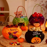 Sac de bonbons d'Halloween portable, panier en peluche brodé réutilisable en forme de citrouille pour enfants