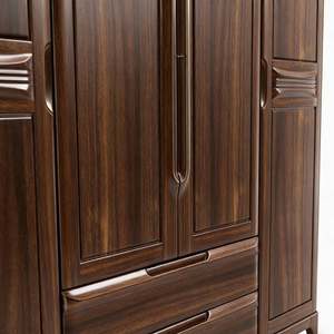 Armoire à quatre portes Balom, luxe moderne, avec texture en bois foncé, poignées en métal et design de rangement à tiroirs superposés - Product Image 3