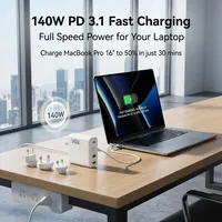 Station de charge rapide 140W GaN, 4 ports PD 3.1 USB C, chargeur mural GaN 30W USB A PD, adaptateur de chargeur pour ordinateur portable compatible avec iPhone