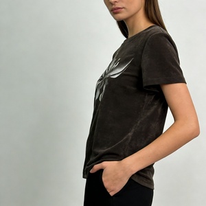 T-<span class=keywords><strong>shirt</strong></span> à manches courtes pour femme, gris foncé, style vintage, imprimé floral, décontracté, été - Product Image 2