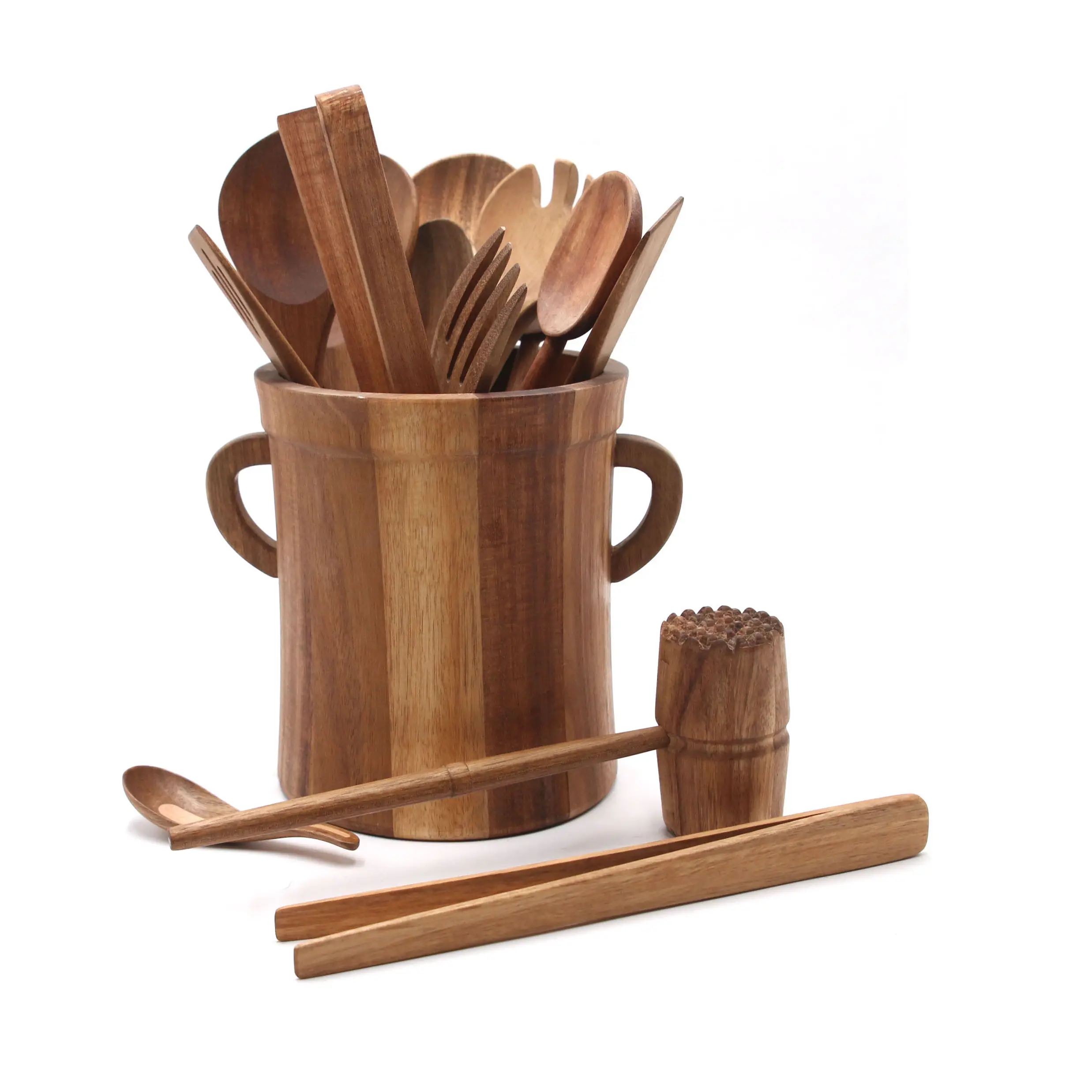 Accesorios de cocina Cucharas de madera Espátula Juego de utensilios de cocina 10 piezas Juego de utensilios de cocina de madera de acacia antiadherente