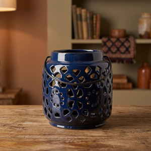 Farolillo para Velas con Recubrimiento de Polvo Azul - Product Image 2