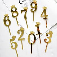 10-teiliges Set Geburtstagstorten-Dekorationen Gold Glitzer Krone Doppelschichtige Acryl-Zahlen 0-9 Topper Festlicher Stil für Innenbereich