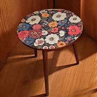 Table basse vintage en bois massif, petite table d'appoint mobile imprimée pour salon, meuble de salon