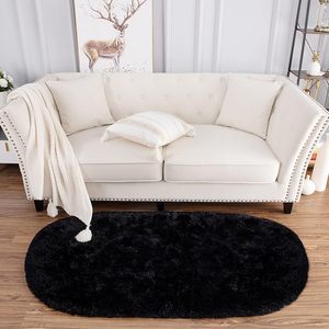 Petit <span class=keywords><strong>tapis</strong></span> ovale noir moelleux et doux, à poils longs, antidérapant, pour chambre d'enfant, dortoir, couloir - Product Image 2