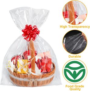 Large 24"-30" 0.025mm Thick Soft Plain Clear <b>Wrap</b> Transparent for Packaging Food Baskets <b>Gifts</b> Cookies Snacks Candy Cake 20 Pack - Product Image 3