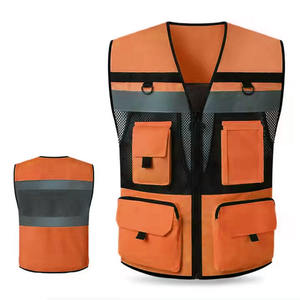 Chaleco DE SEGURIDAD reflectante naranja de alta visibilidad personalizable del fabricante de fábrica de China, chaleco de trabajo de secado rápido y multibolsillos - Product Image 3