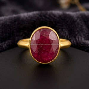 Trendy Dyed Ruby Bezel Setting <b>Gold</b> Plated Handmade <b>Ring</b> - Product Image 3