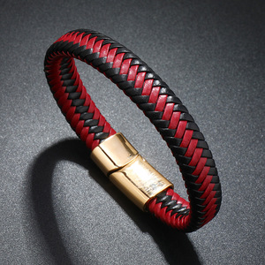 Bracelet en cuir PU tressé bicolore pour homme, bracelet en cuir tissé, bracelet tendance pour homme, cadeau - Product Image 4