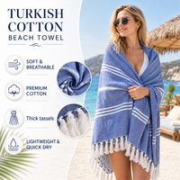 Serviette de plage turque 100% coton avec logo personnalisé, séchage rapide, légère, rayée, Peshtemal Hammam avec pompons pour spa, gym, yoga