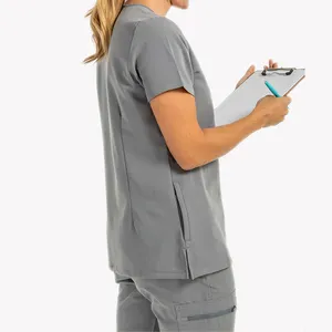Yuhong Apparel Stretch Scrub Set Zipper Front White Scrubs Uniforms Sets Nurse Fashionable Nursing Uniform For Hospital