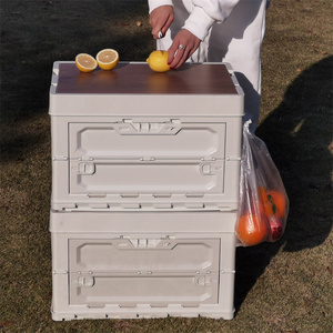 Bacs de rangement mobiles de Camping, boîte pliante <span class=keywords><strong>en</strong></span> <span class=keywords><strong>plastique</strong></span> avec couvercle <span class=keywords><strong>en</strong></span> bois, grand Volume, 2 pièces - Product Image 4