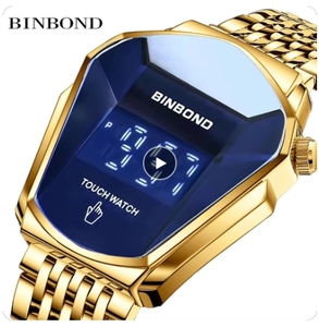 BINBOND 01 <span class=keywords><strong>Orologio</strong></span> da Polso da <span class=keywords><strong>Uomo</strong></span> di Lusso Casual con <span class=keywords><strong>Touch</strong></span> Screen, Stile Moto e Auto, in Acciaio Inossidabile Dorato per Affari - Product Image 1