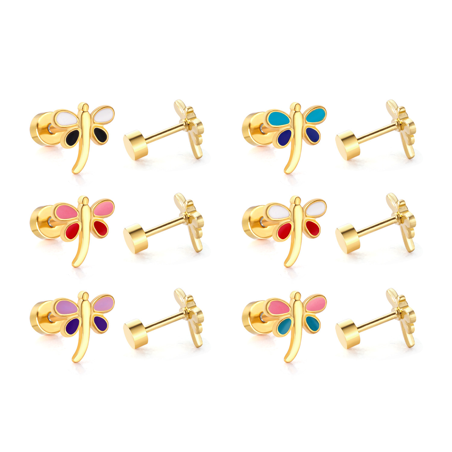 Pendientes Libélula Mixtos de 6 Colores, Dorado EA61800MG