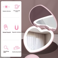 Miroir de maquillage portable en forme de cœur, style influenceur, avec lumière LED intégrée, haute définition, pliable, cadre en plastique, miroir compact, cadeau