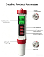 Testeur d'eau numérique portable 4 en 1 PH EC TDS Température, détecteur de haute précision avec grand écran, moniteur de qualité de l'eau pour l'irrigation agricole