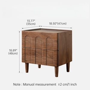 Table de chevet moderne <span class=keywords><strong>en</strong></span> noyer massif avec tiroirs cintrés, petite table d'appoint pour chambre à coucher - Product Image 2
