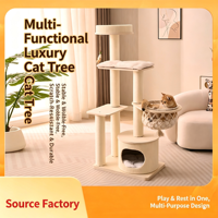 Arbre à chat de luxe en bois massif écologique, multi-niveaux avec condo, hamac et poteaux en sisal, tour d'activités intérieure pour chats petits/moyens