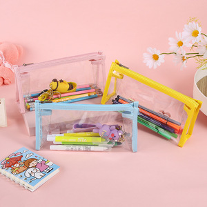 Trousse à crayons de grande capacité en PVC transparente et étanche, trousse à crayons de papeterie avec fermeture éclair, personnalisée et créative - Product Image 2