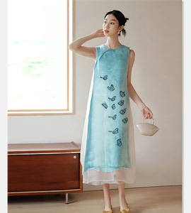 Robes pour femmes sans manches à la mode Offre Spéciale haut <span class=keywords><strong>de</strong></span> gamme Robe à col Mandarin pour l'<span class=keywords><strong>été</strong></span> - Product Image 5