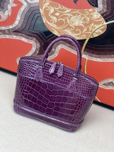 Bolso de Mano Boston de Piel de Cocodrilo 100% Morado para Mujer con Cierre de Cremallera, Elegante, con Dos Asas, para Uso Diario - Product Image 5