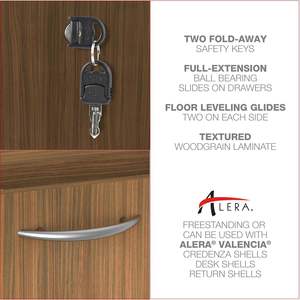 Archivador de pedestal colgante Alera Valencia Series Modern Walnut con 2 cajones, caja izquierda/derecha, para archivos legales/letter, 15.63 x 20.5 pulgadas - Product Image 4
