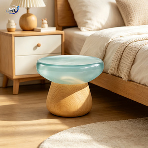 ML Transparent Resin Mushroom <b>Stool</b> With Natural Wood Base Modern Home Furniture Scandinavian Design - Product Image 4