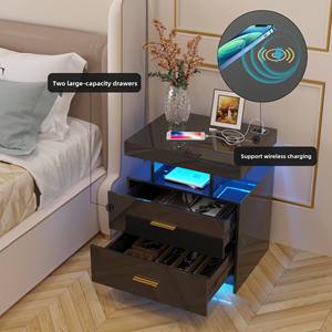 Smart Bedside Table With Wireless Charging &amp; Led Light Cozy Frame Side Lock Outlet Slate Top Touch <strong>Nightstand</strong> Office Power End - Product Image 3