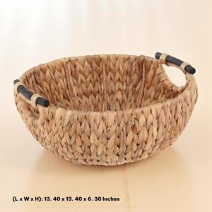 Bol en jacinthe d'eau fait main avec poignées en bois, panier à fruits décoratif tressé, centre de table naturel style bohème pour table à manger - Product Image 2