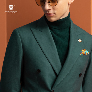 <span class=keywords><strong>Blazer</strong></span> Doppiopetto <span class=keywords><strong>Verde</strong></span> Foresta da <span class=keywords><strong>Uomo</strong></span> Everance in Misto Lana Premium con Revers a Punta per Ufficio ed Eventi - Product Image 6