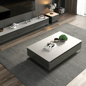Table basse moderne en marbre de conception italienne avec forme craquelée, meuble durable pour salon, idéal pour appartements carrés - Product Image 5