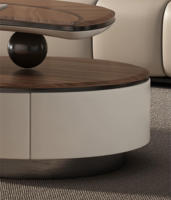 Ensemble de table basse de luxe en teck organique minimaliste pour salon, style Wabi Sabi, forme ovale, meuble TV, meubles de salon