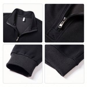 Customizable Solid Color Collar <b>Light</b> Weight Breathable Men's Hoodies High <b>Neck</b> Zip Sweatshirts - Product Image 4
